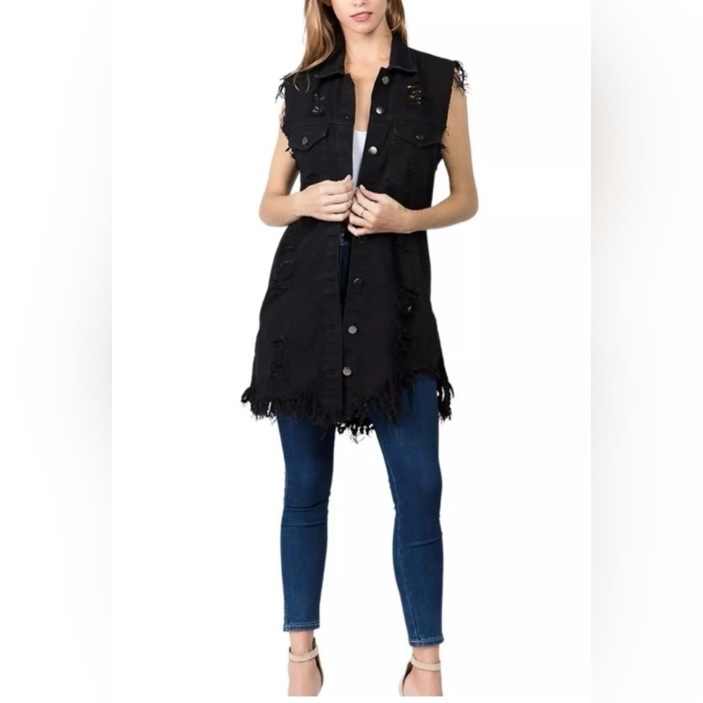 Highway Jean's size large long denim cut up jacket